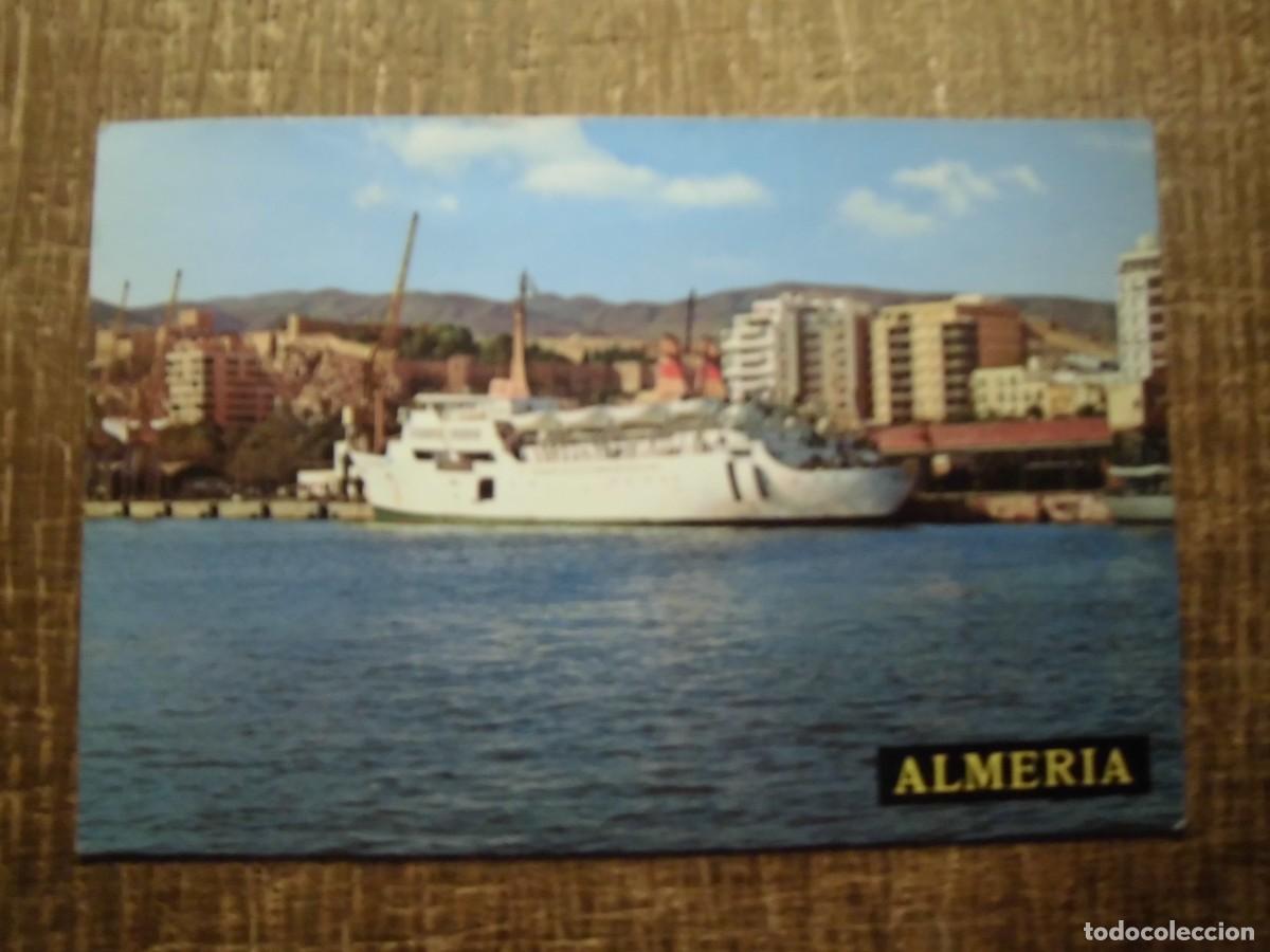 Postales: POSTAL ALMER&Iacute;A VISTA PARCIAL DEL PUERTO Y ALCAZABA