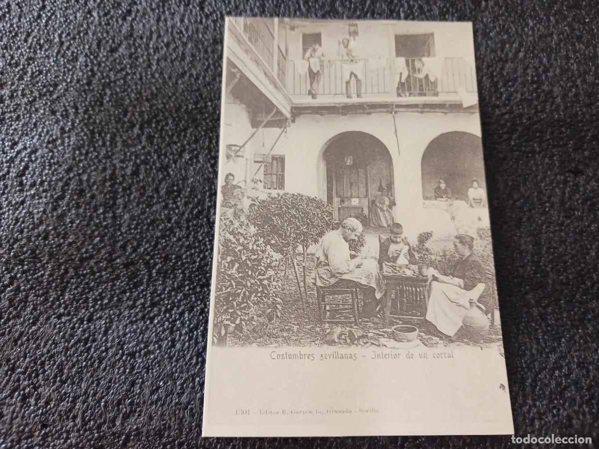 Postales: postal facsimil de sevilla antigua, costumbres sevillanas, int. corral, 1891, colec. P.C.P.