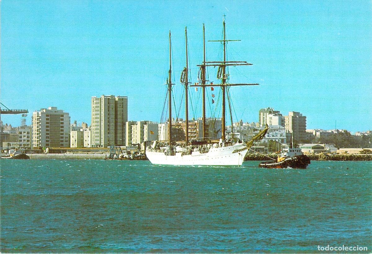 Postales: Postal de C&aacute;diz, vista parcial del puerto con velero