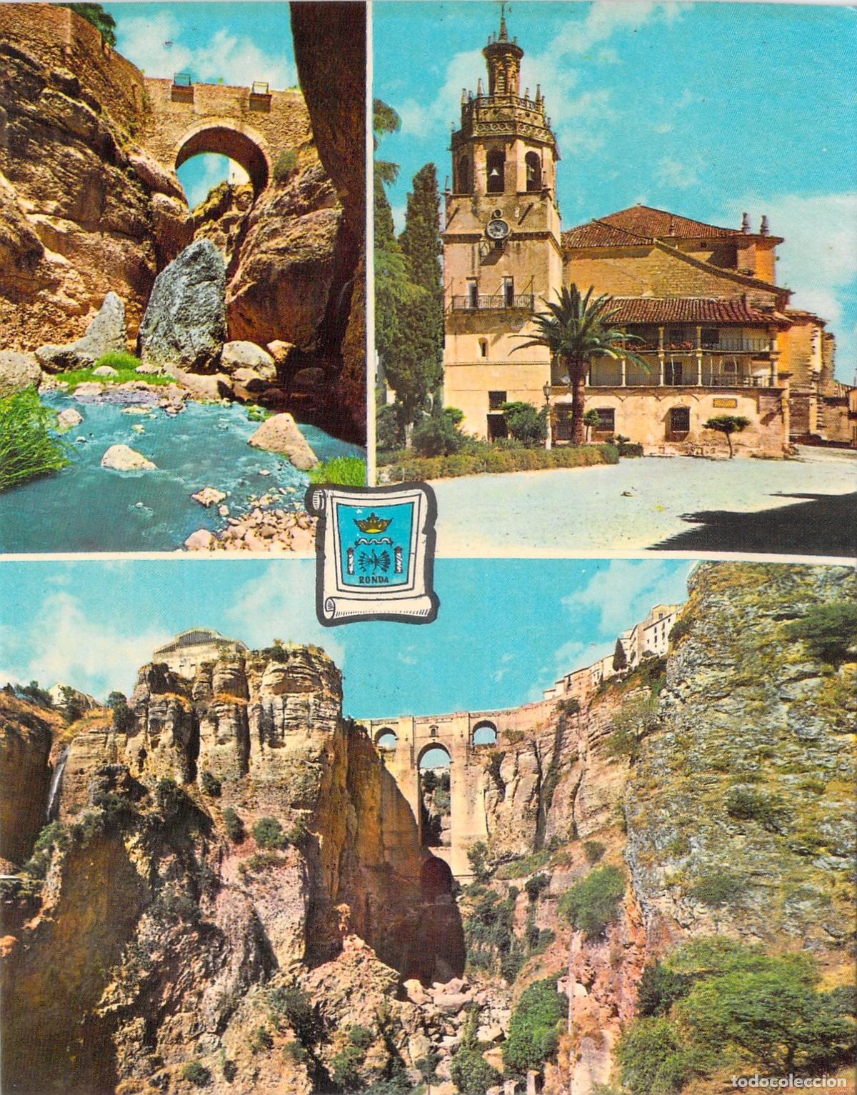 Postales: Postal de Ronda con Puente Nuevo y Santa Mar&iacute;a la Mayor