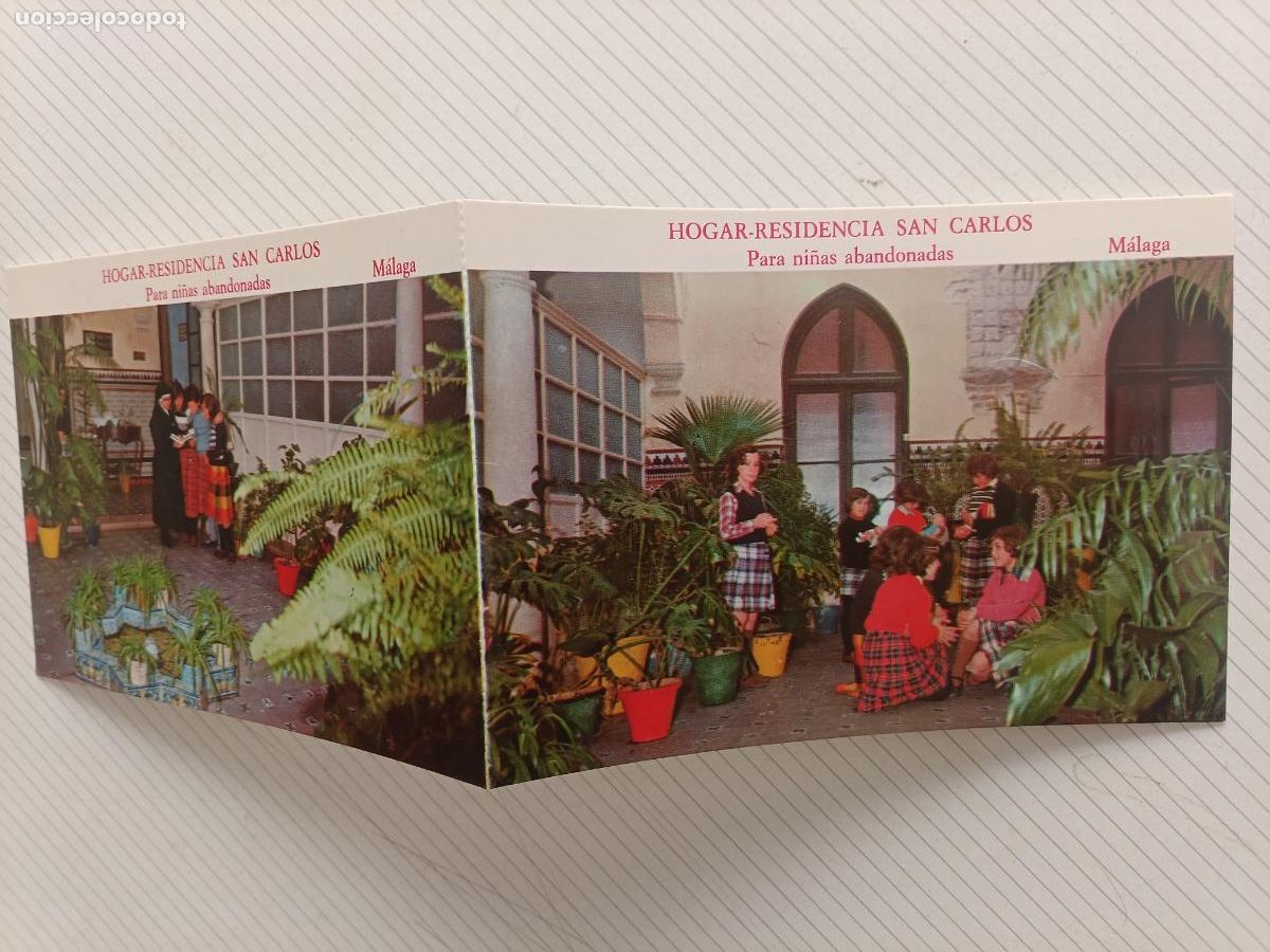 Postales: POSTAL DE M&Aacute;LAGA. A&Ntilde;OS 70 80. HOGAR RESIDENCIA SAN CARLOS PARA NI&Ntilde;AS ABANDONADAS PORTADA