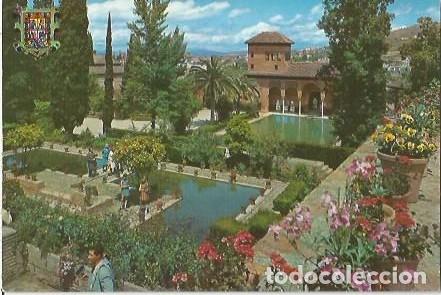 Postales: POSTAL A COLOR GRANADA ALHAMBRA SERIE 45 N&ordm; 525 TORRE DE LAS DAMAS Y JARDINES DEL PARTAL POSTALES GR