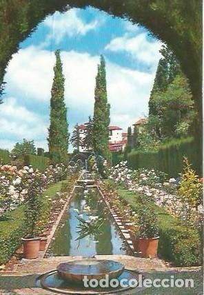 Postales: POSTAL A COLOR GRANADA GENERALIFE SERIE 45 N&ordm; 23 VISTA GENERAL DE LA RIA EN JARDINES BAJOS A ZERKOWI