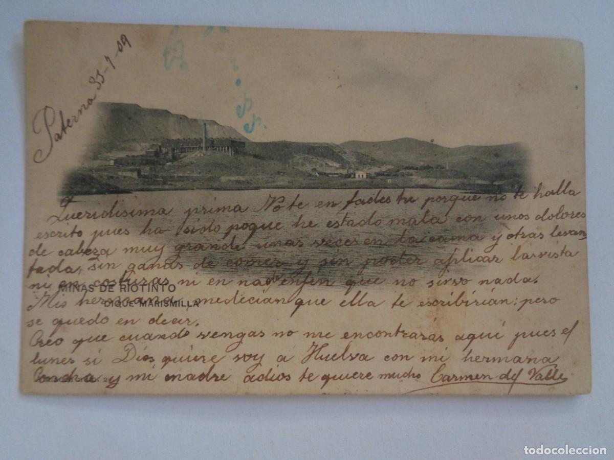 Postales: POSTAL DE MINAS DE RIO TINTO ( HUELVA ), PRINCIPIOS DE SIGLO. ESCRITA EN PATERNA EN 1909, SELLO REY