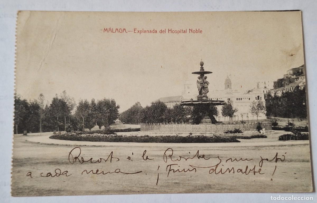 Postales: MALAGA - POSTAL MUY ANTIGUA MANUSCRITA EN 1918 - EXPLANADA DEL HOSPITAL NOBLE
