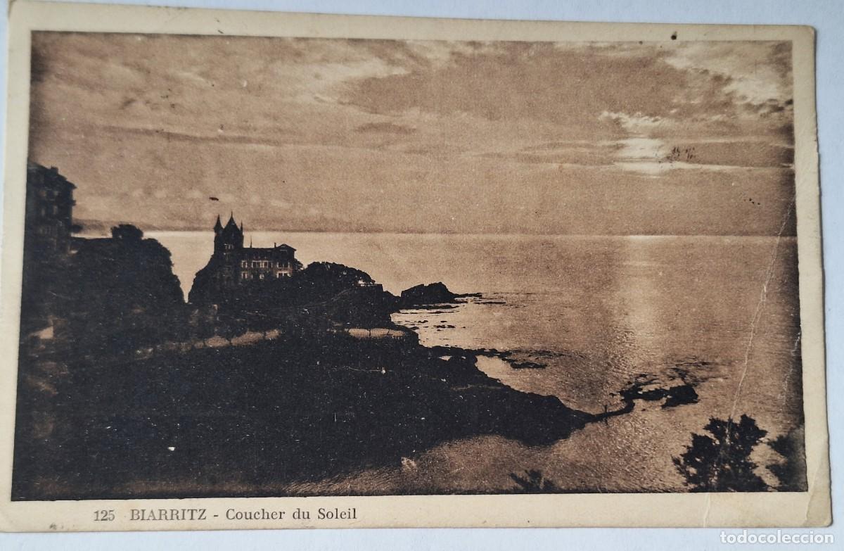 Postales: BIARRITZ (FRANCIA) - POSTAL MUY ANTIGUA MANUSCRITA EN 1928 - COUCHER DU SOLEIL