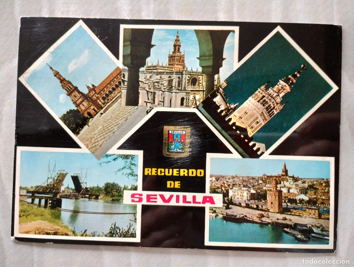Postales: N.&ordm; 116 SEVILLA &mdash; &rdquo;Pl. Espa&ntilde;a - Catedral - La Giralda - R&iacute;o Guadalquivir - Torre del Oro&rdquo;