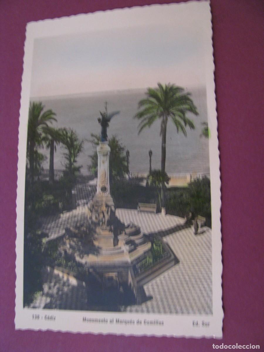 Postales: POSTAL FOTOGRAFICA COLOREADA DE CADIZ. MONUMENTO AL MARQUES DE COMILLAS. ED. AISA