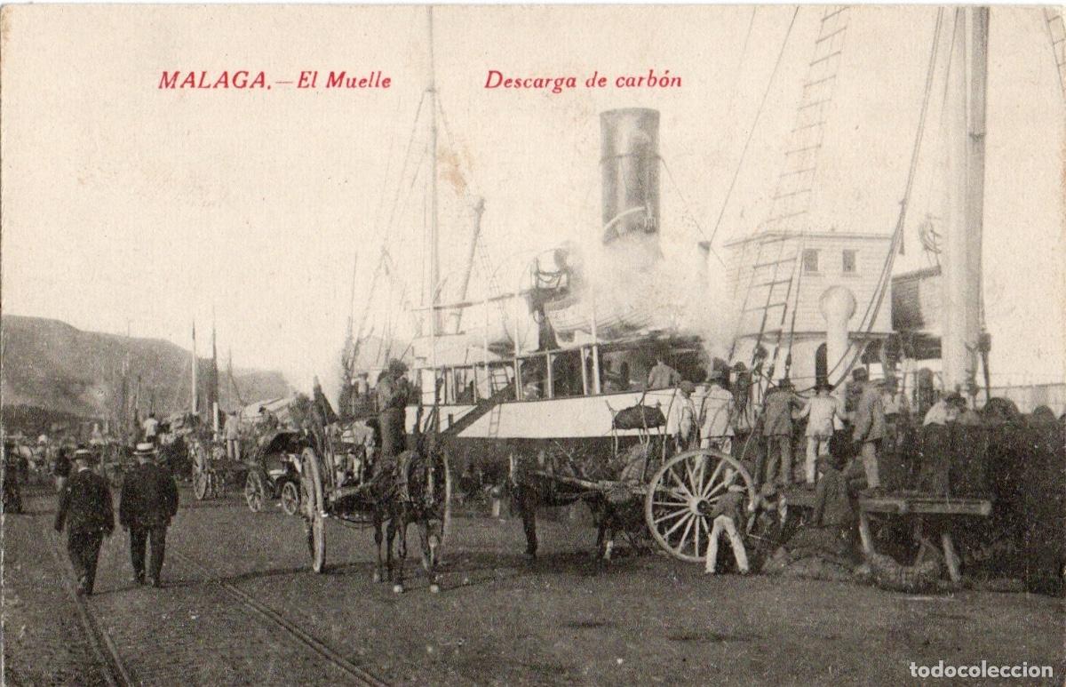 Postales: MALAGA EL MUELLE DESCARGA DE CARBON