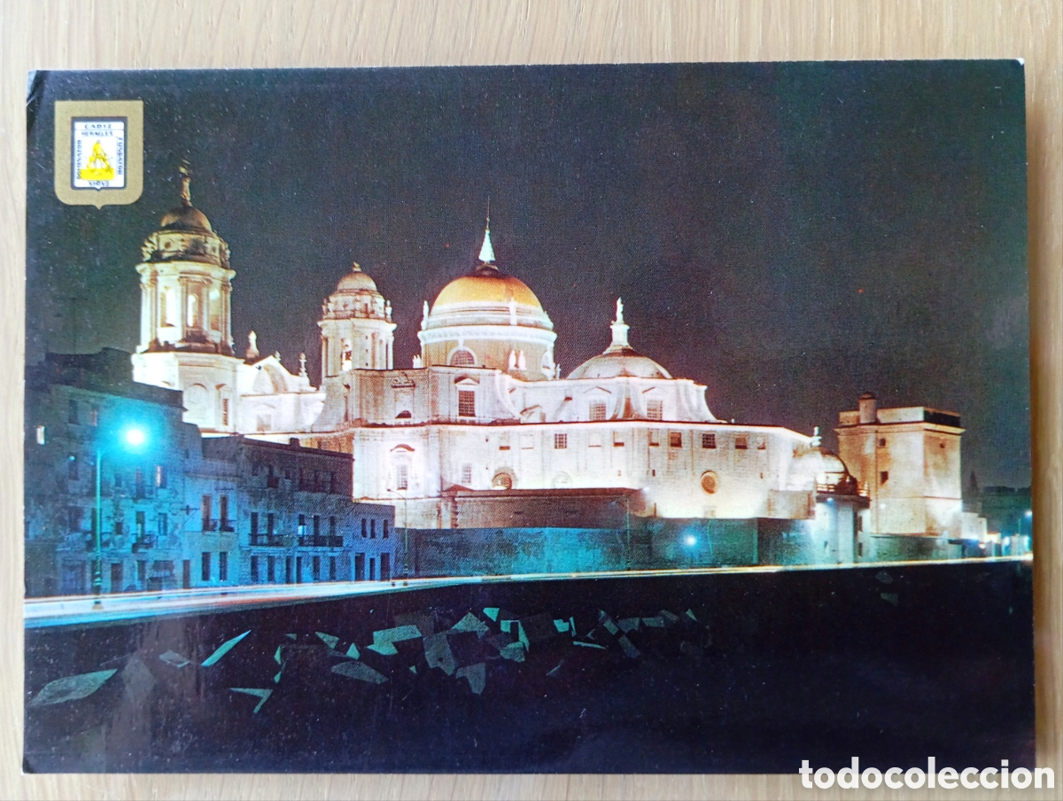 Postales: POSTAL C&Aacute;DIZ CATEDRAL Y CAMPO SUR SUBIRATS CASANOVAS 1143 ESCUDO DE ORO 1973 NOCTURNO