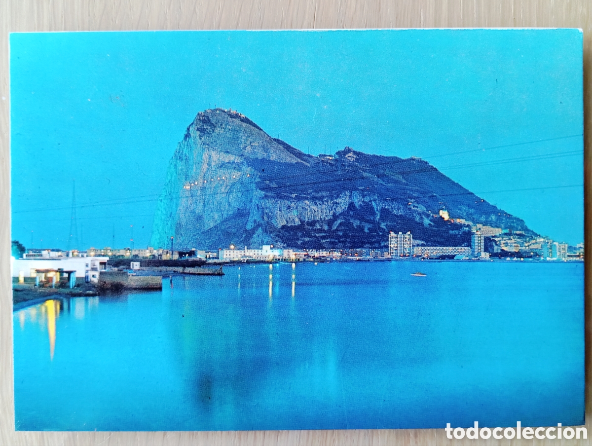 Postales: POSTAL C&Aacute;DIZ LA L&Iacute;NEA VISTA DEL PE&Ntilde;&Oacute;N GIBRALTAR NOCTURNO MARBESOL A&Ntilde;O 1973