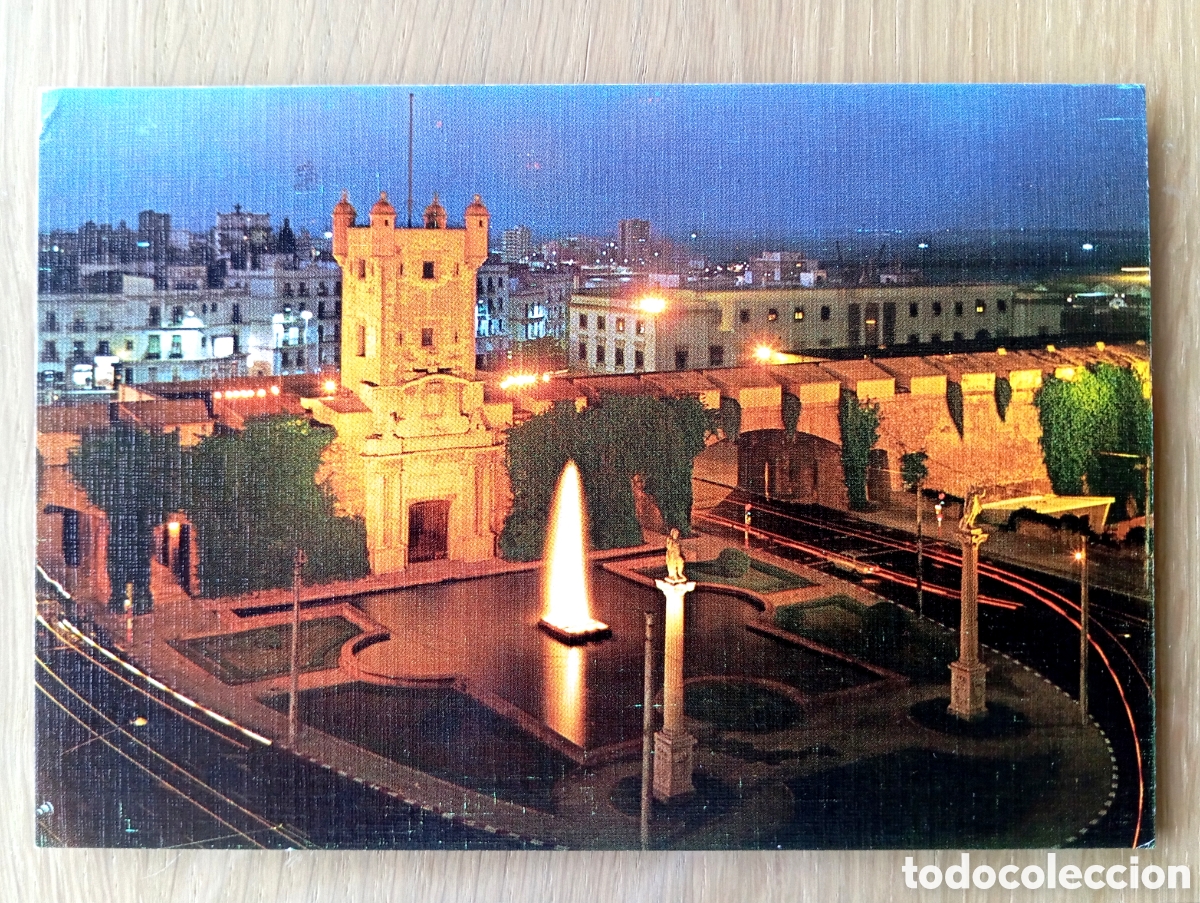 Postales: POSTAL C&Aacute;DIZ PUERTAS DE TIERRA NOCTURNO ADOLFO PAJARES 54 A&Ntilde;O 1970