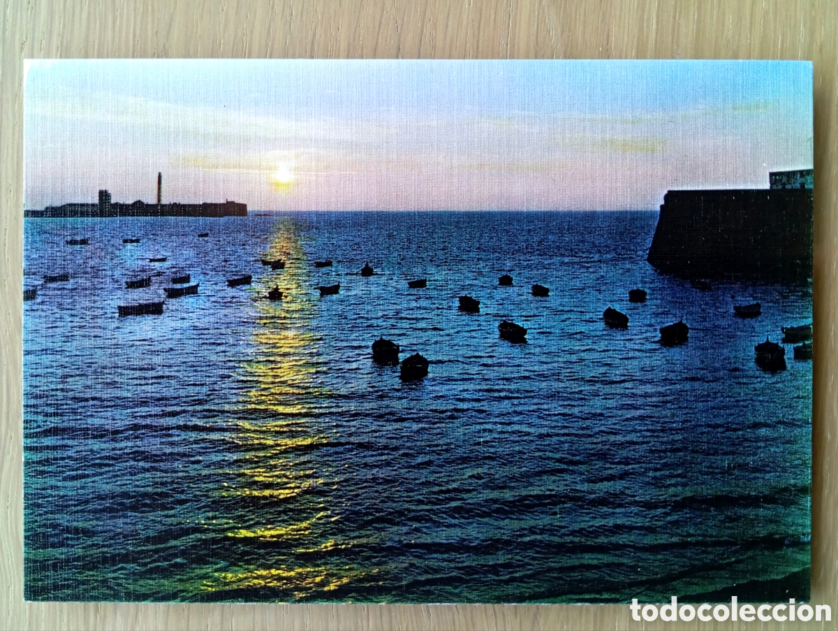 Postales: POSTAL C&Aacute;DIZ CALETA Y FARO ATARDECER ADOLFO PAJARES 55 A&Ntilde;O 1969