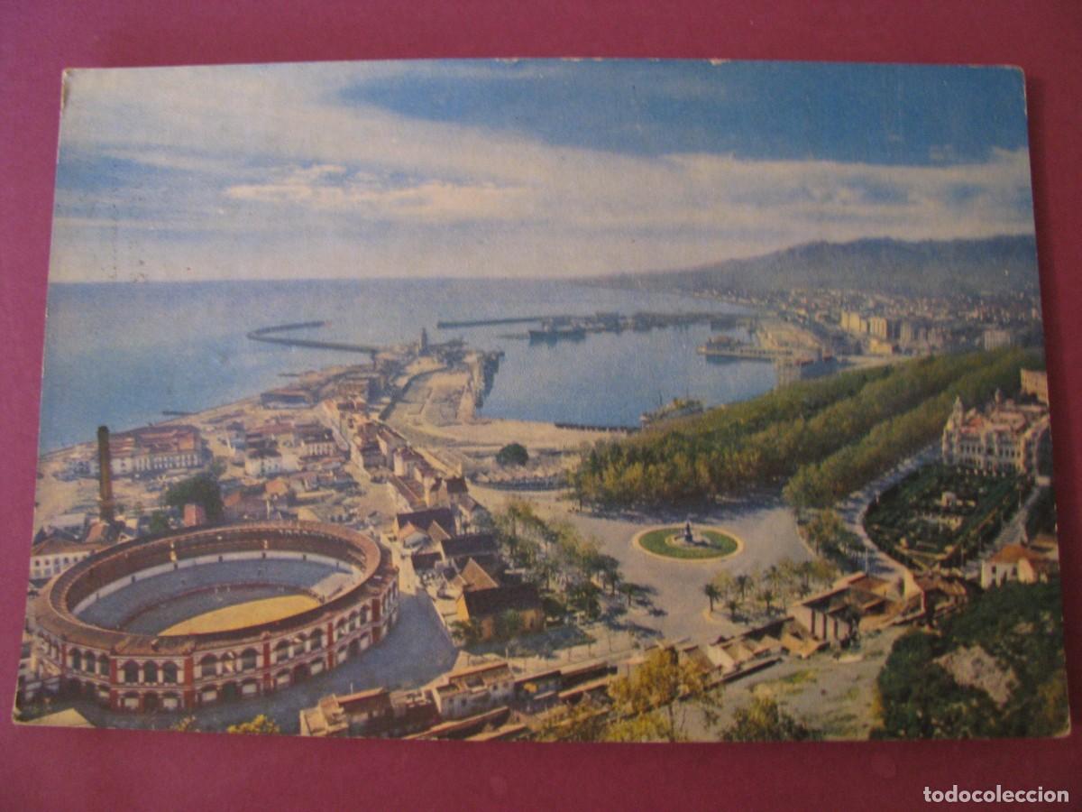 Postales: POSTAL DE MALAGA. PLAZA DE TOROS, AYUNTAMIENTO Y PUERTO. ED. JOSELU. CIRCULADA 1961