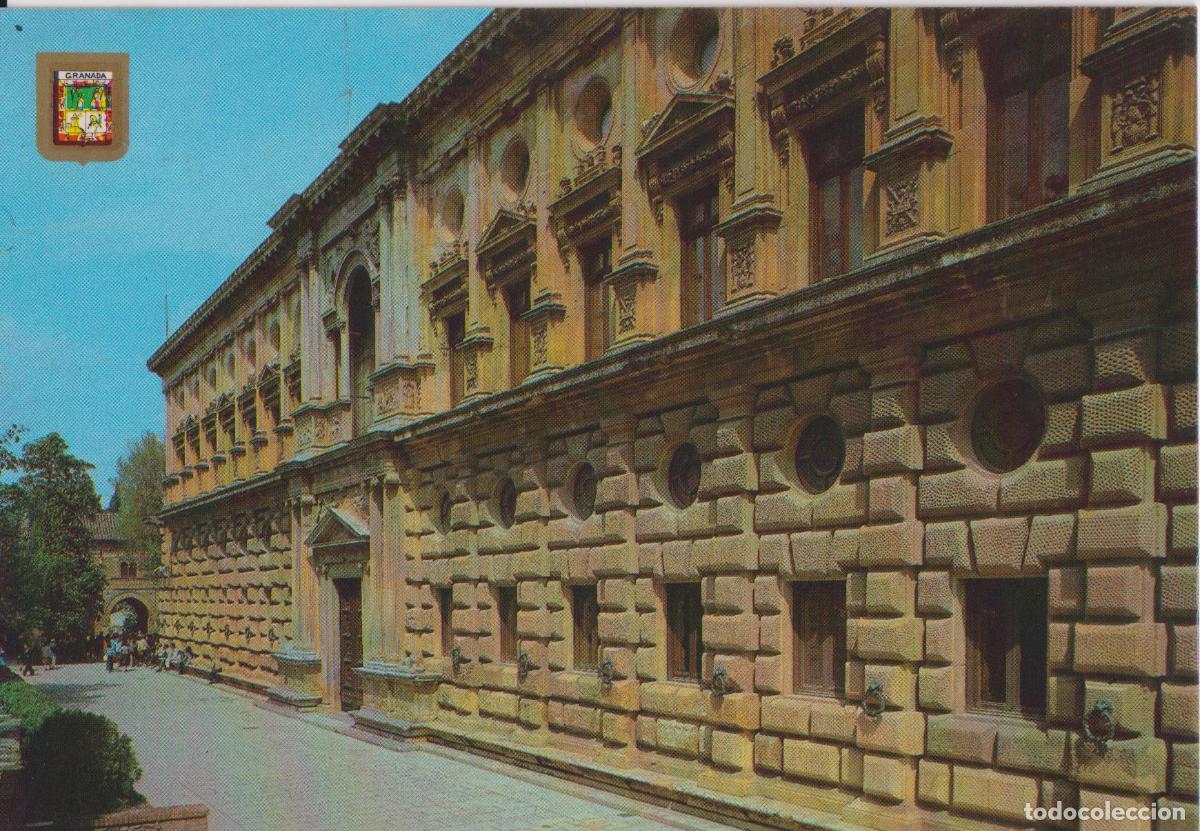 Postales: GRANADA, ALHAMBRA, PALACIO DE CARLOS V (FACHADA SUR) - ESCUDO DE ORO N&ordm;174 -ESCRITA