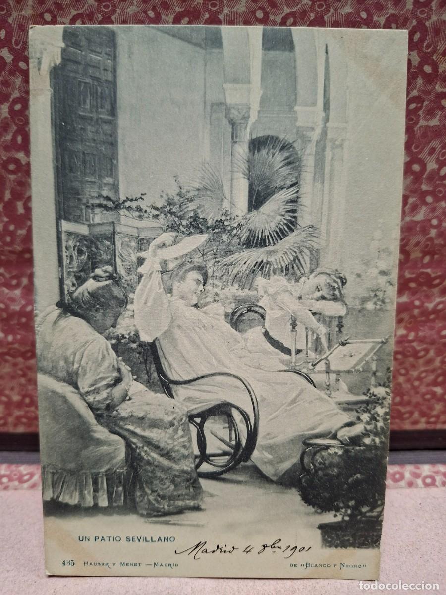 Postales: ANTIGUA POSTAL UN PATIO SEVILLANO SEVILLA HAUSER Y MENET 435 BLANCO Y NEGRO 1901