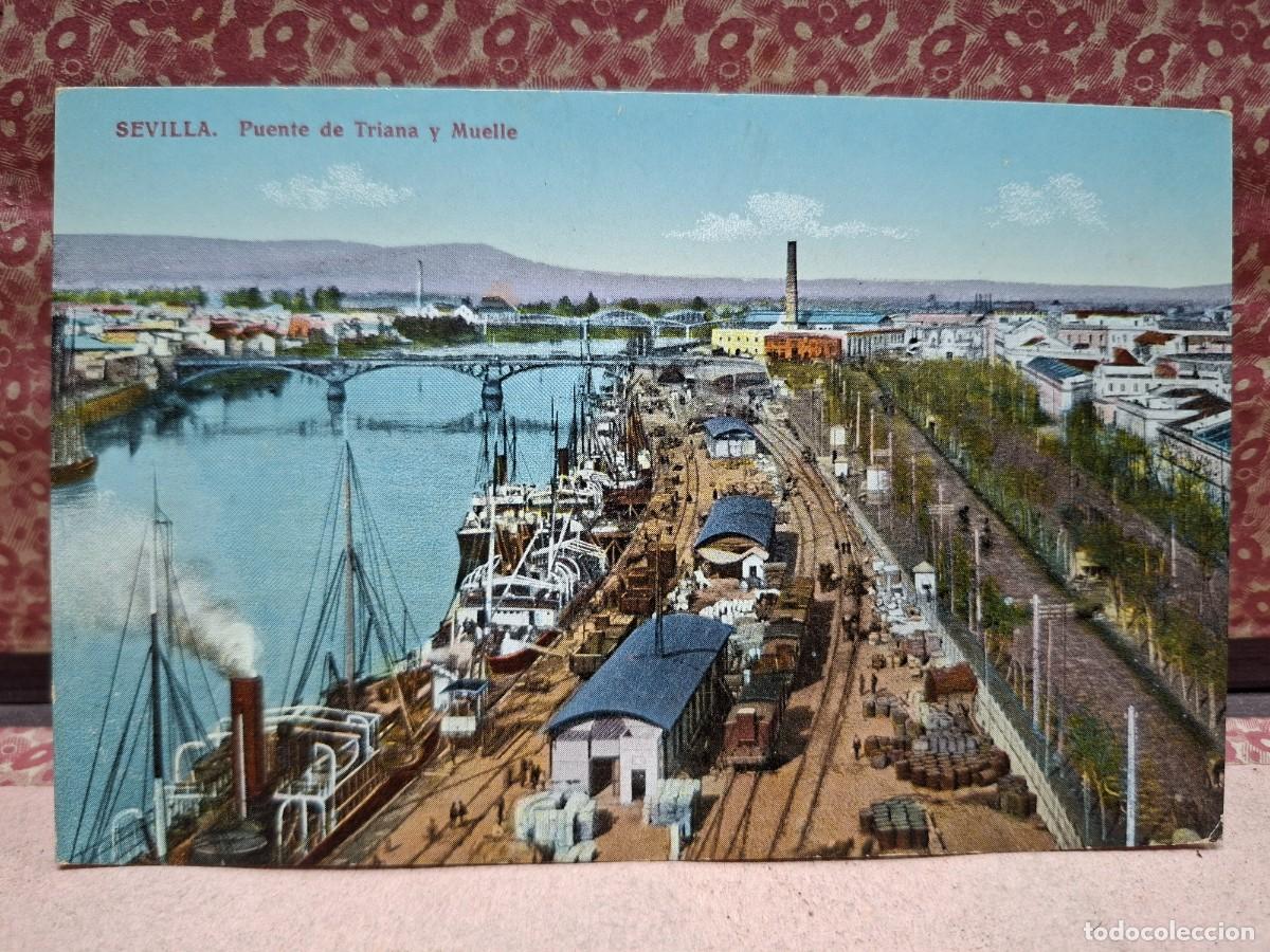 Postales: ANTIGUA POSTAL SEVILLA PUENTE DE TRIANA Y MUELLE CRS