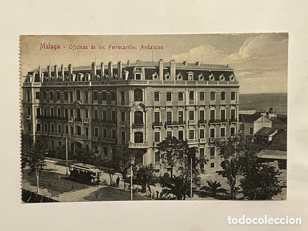 Postkarten: M&Aacute;LAGA Oficinas de los Ferrocarriles.. Reverso Sello Ejercito de operaciones de Melilla 3a Division