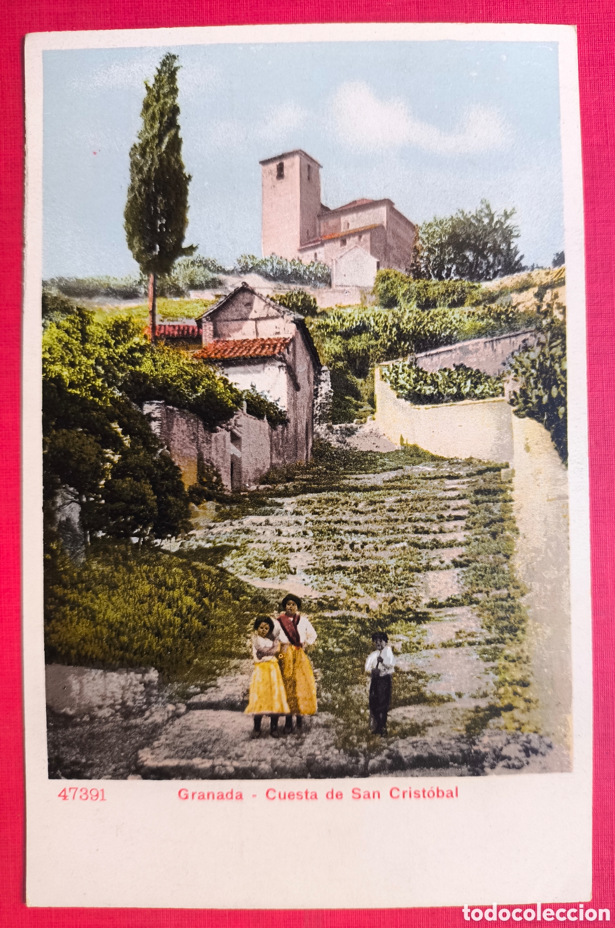 Cartoline: GRANADA CUESTA DE SAN CRIST&Oacute;BAL POSTAL A COLOR C. 1915