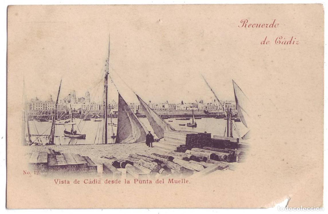 Cartes Postales: Recuerdo de C&aacute;diz: Vista de C&aacute;diz desde la Punta del Muelle. Sin dividir (c. 1900)