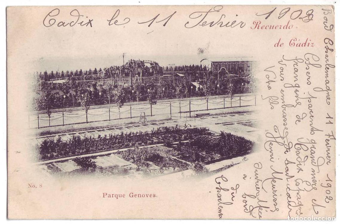 Postkarten: C&aacute;diz: Recuerdo de C&aacute;diz: Parque Genov&eacute;s. Sin dividir. Circulada (c. 1900)