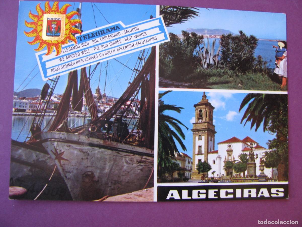 Postkarten: POSTAL DE ALGECIRAS. PUERTO PESQUERO. DETALLE. VISTA DEL PE&Ntilde;ON. IGLESIA. SUBIRATS CASANOVAS