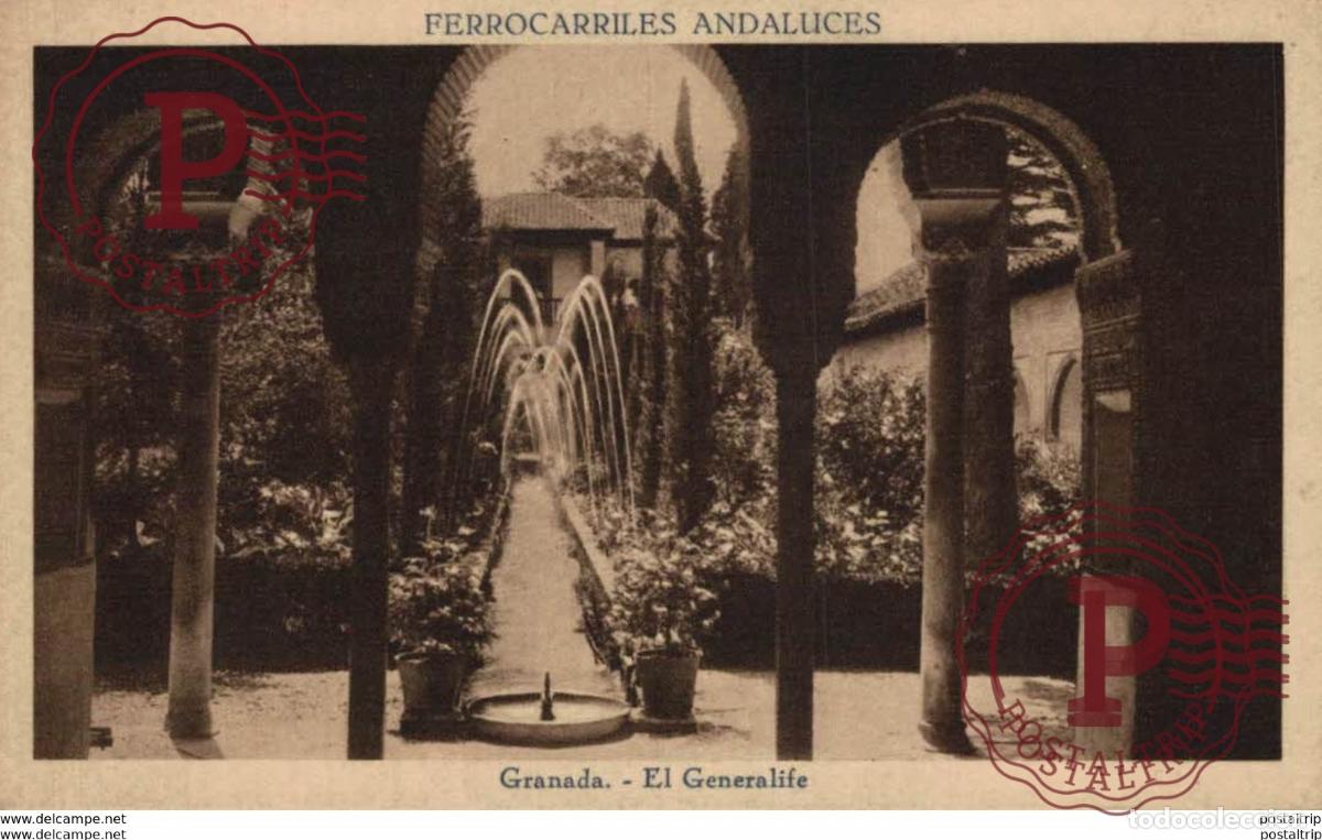 Postales: GRANADA. EL GENERALIFE. FERROCARRILES ANDALUCES - Foto 1