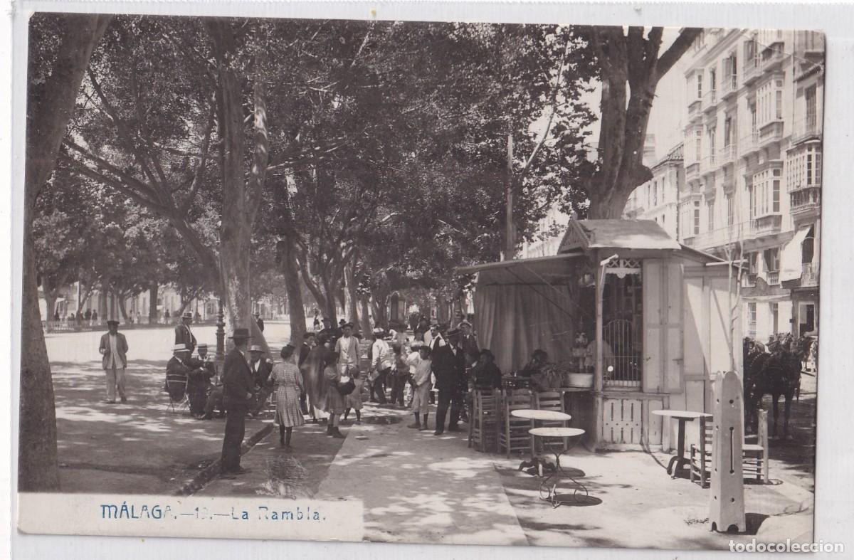 Cartes Postales: M&aacute;laga 19 La Rambla. Acabado fotogr&aacute;fico. Andr&eacute;s Fabert. Circulada sello desprenido.