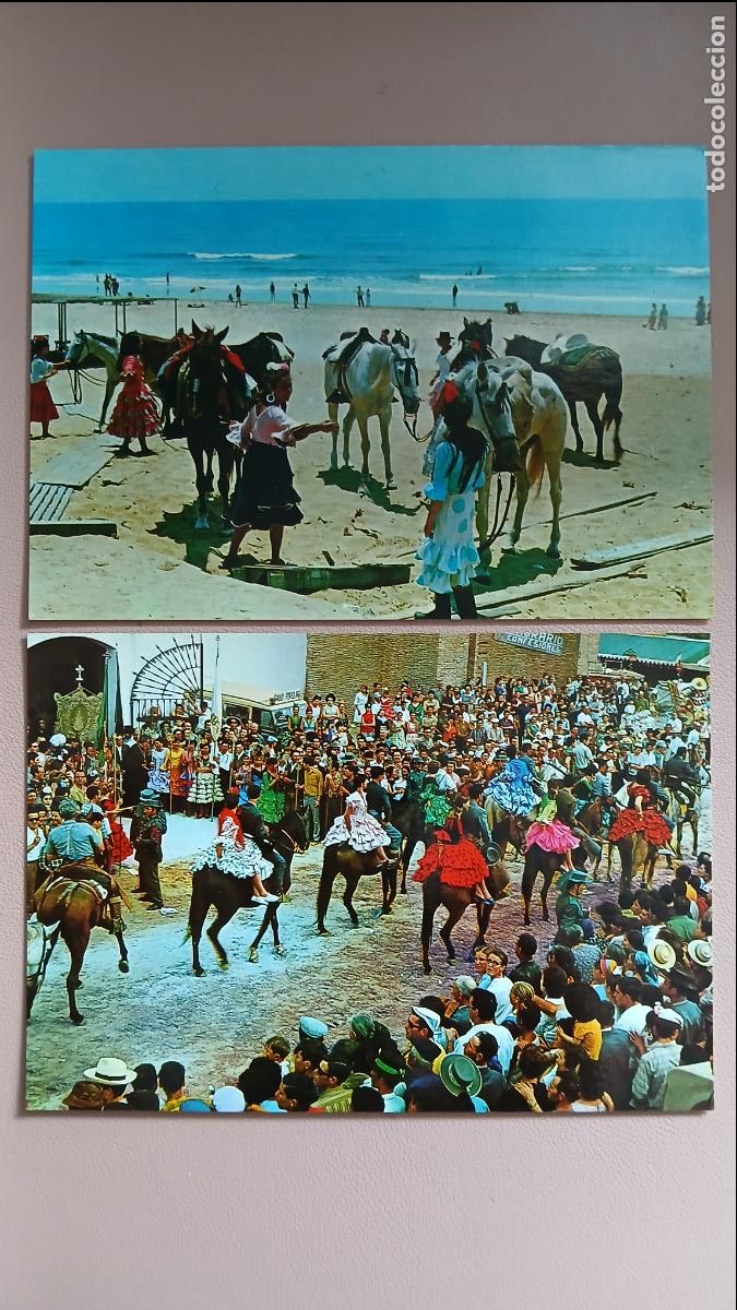 Postales: 2 POSTALES FOLKLORE T&Iacute;PICO ROMERIA ROCIO + PLAYA MATALASCA&Ntilde;AS (HUELVA) S/C FITER
