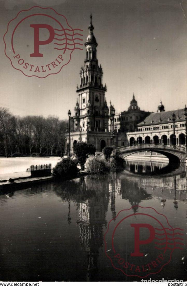 Postcards: SEVILLA - UNA VISTA DEL ESTANQUE Y TORRE DE LA PLAZA DE ESPA&Ntilde;A ANDALUCIA ESPA&Ntilde;A ESPAGNE