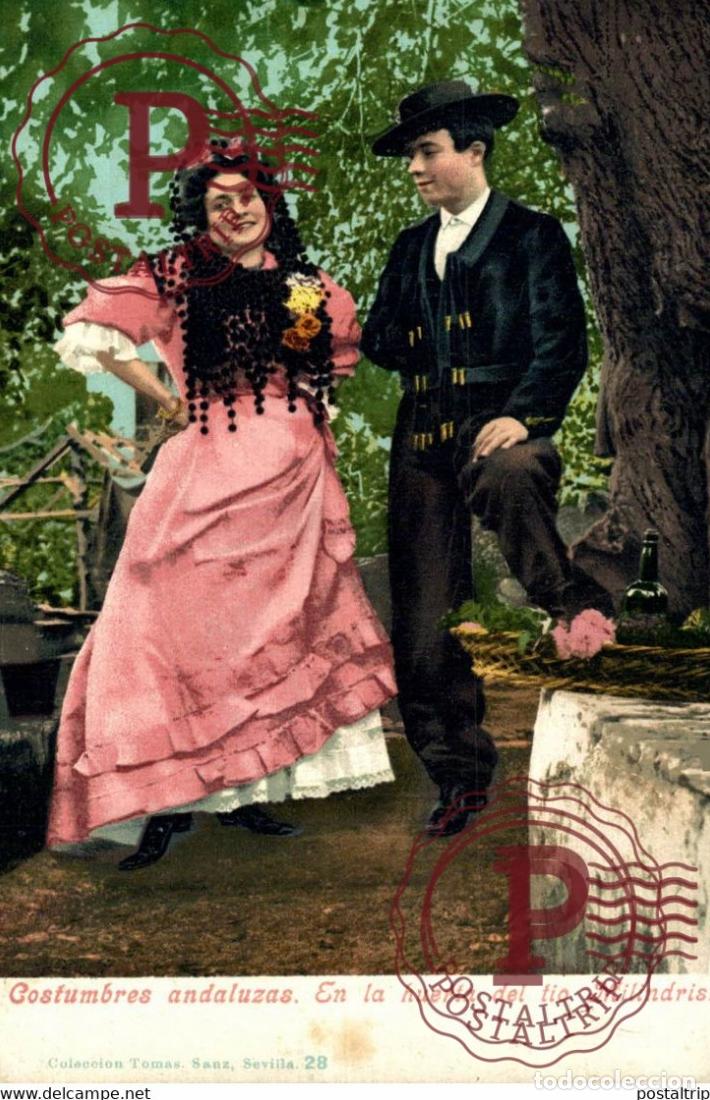 Postales: SEVILLA COSTUMBRES ANDALUZAS. EN LA HUERTA DEL TIO MILINDRIS COLECCI&Oacute;N TOM&Aacute;S SANZ SEVILLA ANDALUC&Iacute;
