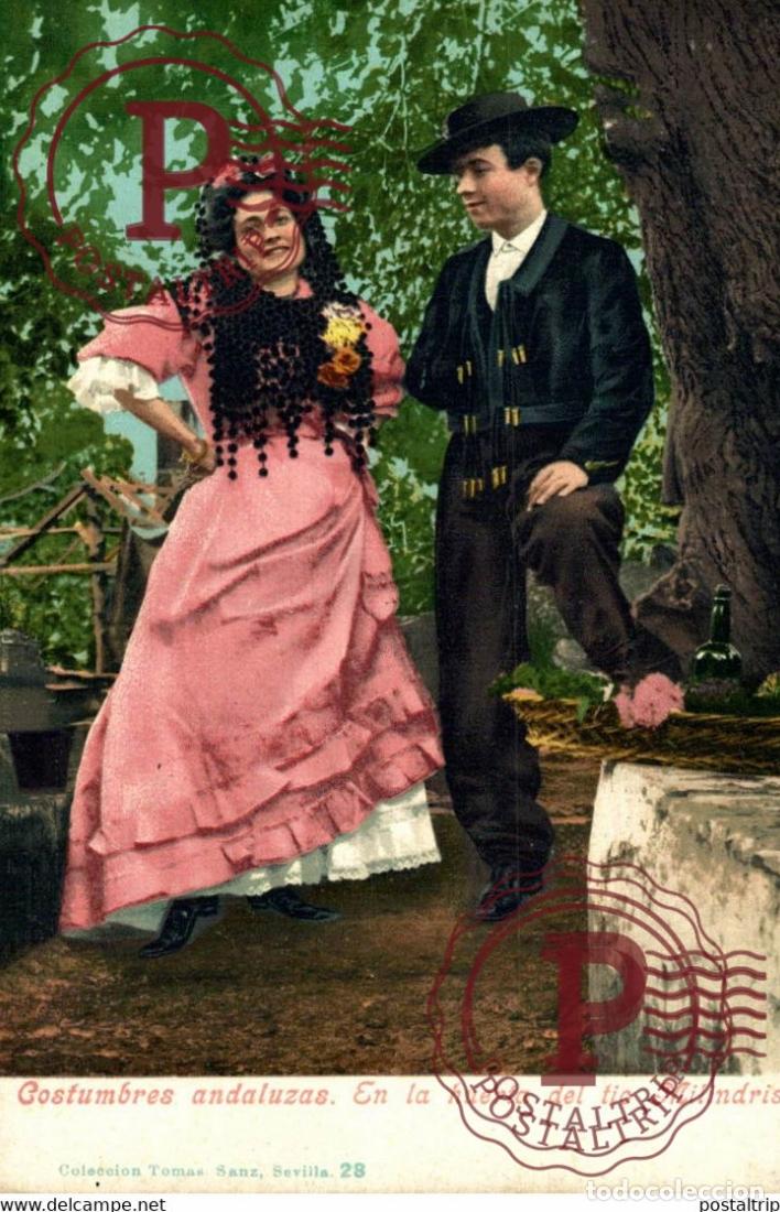 Postales: SEVILLA COSTUMBRES ANDALUZAS. EN LA HUERTA DEL TIO MILINDRIS COLECCI&Oacute;N TOM&Aacute;S SANZ SEVILLA ANDALUC&Iacute;