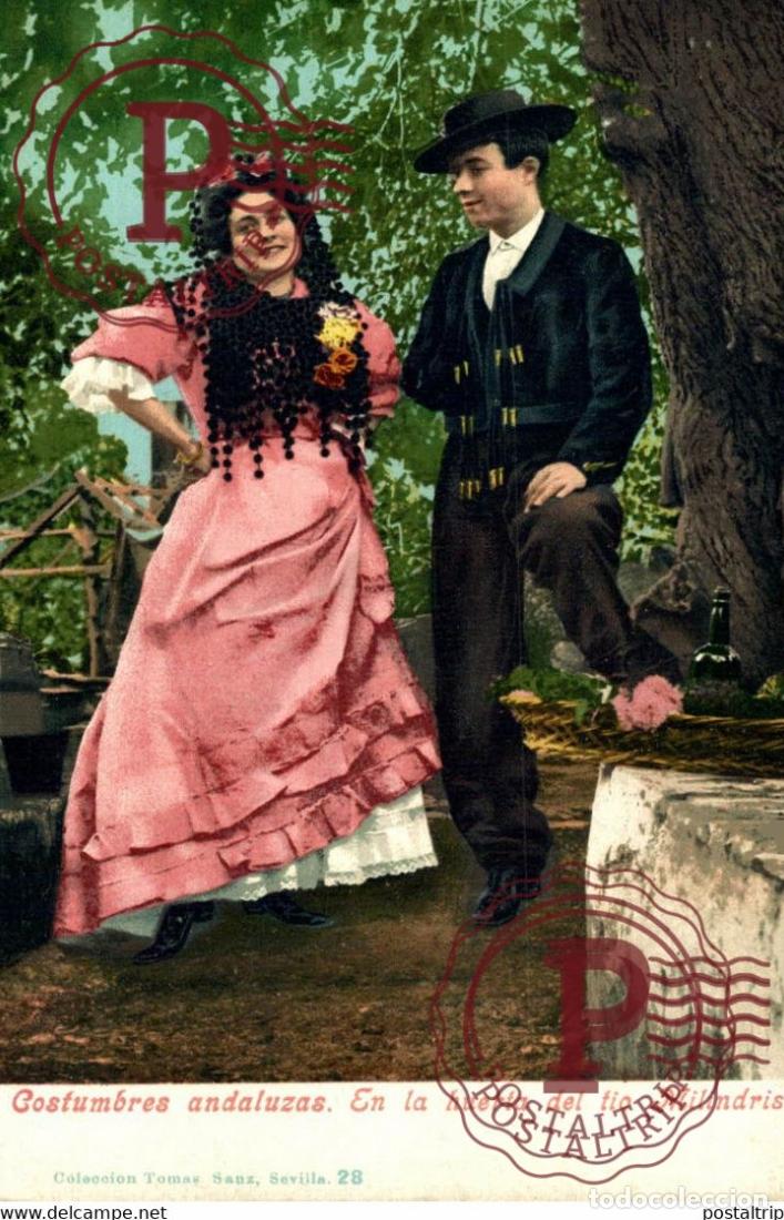 Postales: SEVILLA COSTUMBRES ANDALUZAS. EN LA HUERTA DEL TIO MILINDRIS COLECCI&Oacute;N TOM&Aacute;S SANZ SEVILLA ANDALUC&Iacute;