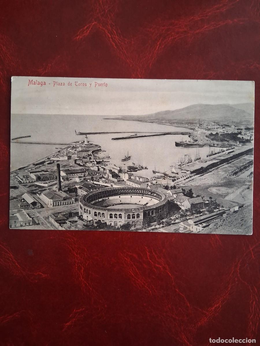 Postales: M&Aacute;LAGA, PLAZA DE TOROS Y PUERTO. A&Ntilde;O 1908.
