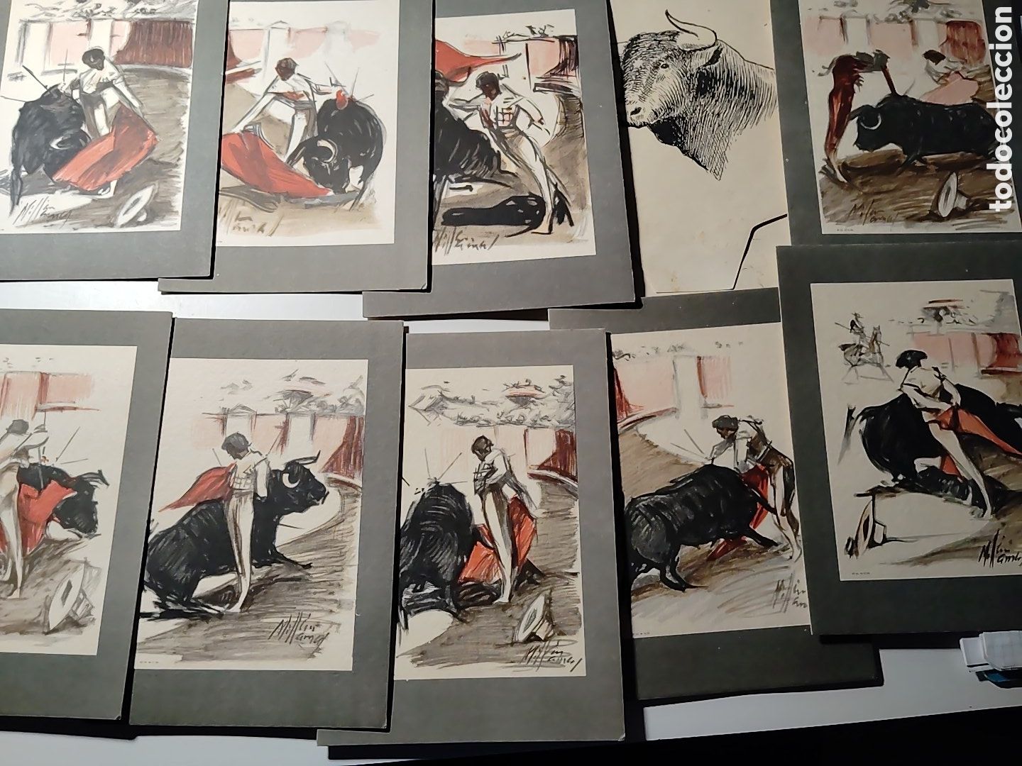 Postales: Lote de 9 tarjeta postal de 12,5 x 17,5 cm ilustradas por J. Mill&aacute;n. A&ntilde;os 60 En su carpeta original