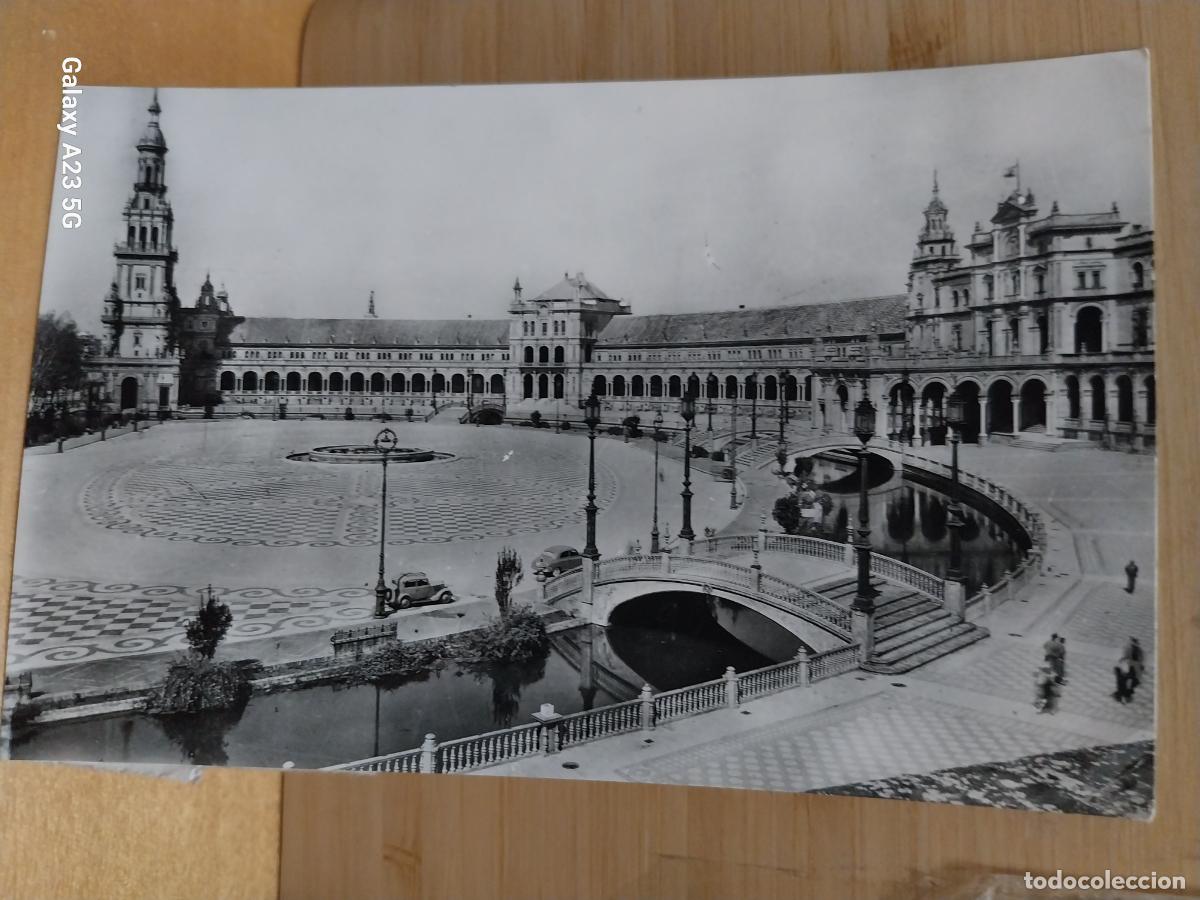 Postales: PLAZA ESPA&Ntilde;A SEVILLA ED HELIOTIPIA 90 CIRCULADA A&Ntilde;O 1959 ANIMADA COCHE EPOCA