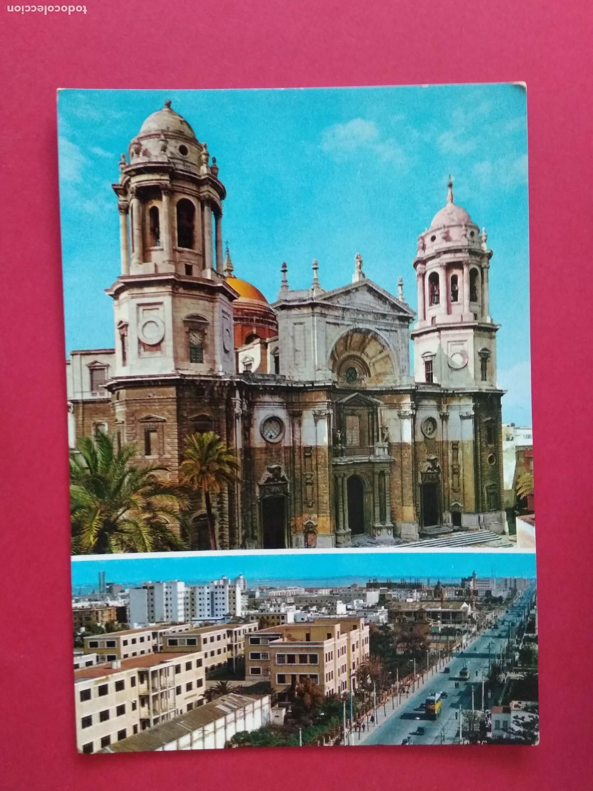 Postales: ANTIGUA TARJETA POSTAL , ANDALUCIA , CADIZ , CATEDRAL Y AVENIDA LOPEZ PINTO