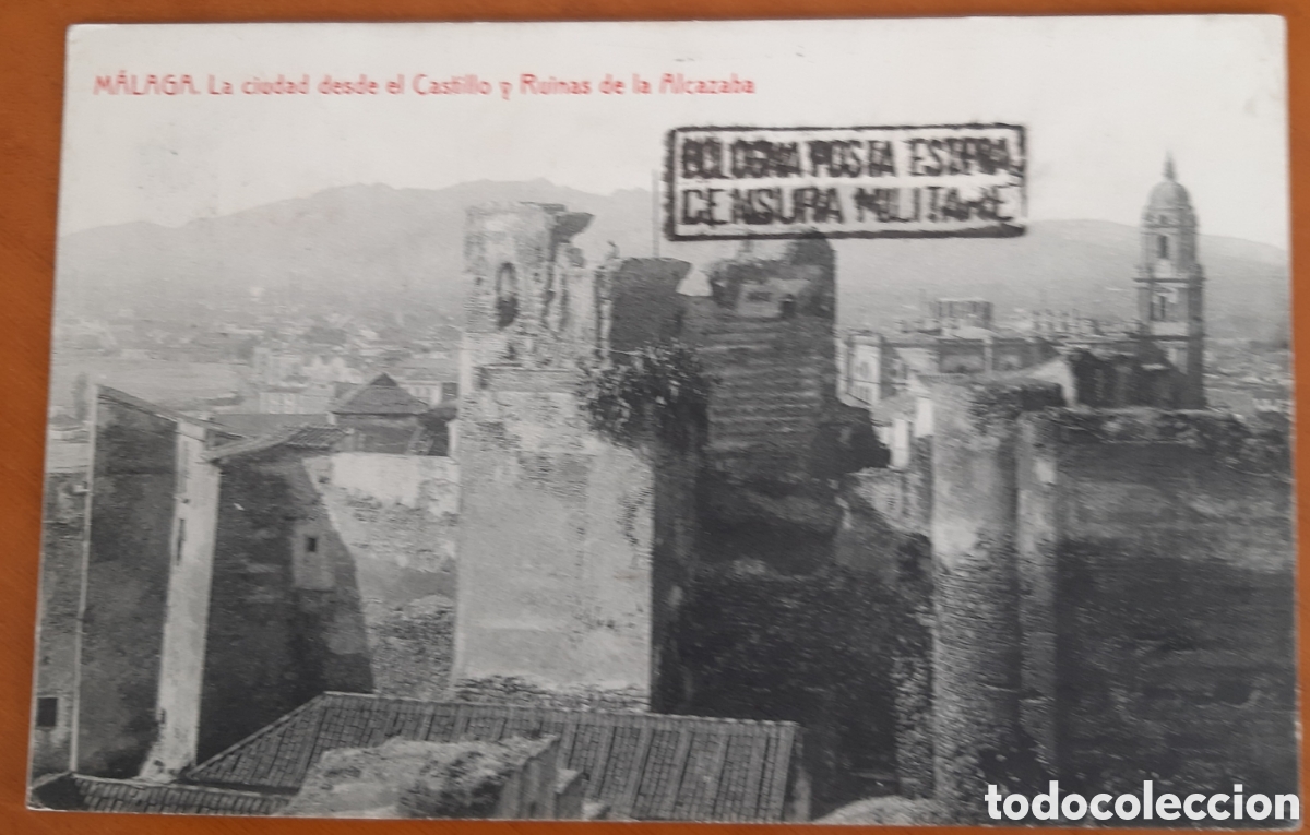 Postales: Postal M&aacute;laga con censura militar. Ciudad desde el castillo y ruinas alcazaba. Escrita. R10A