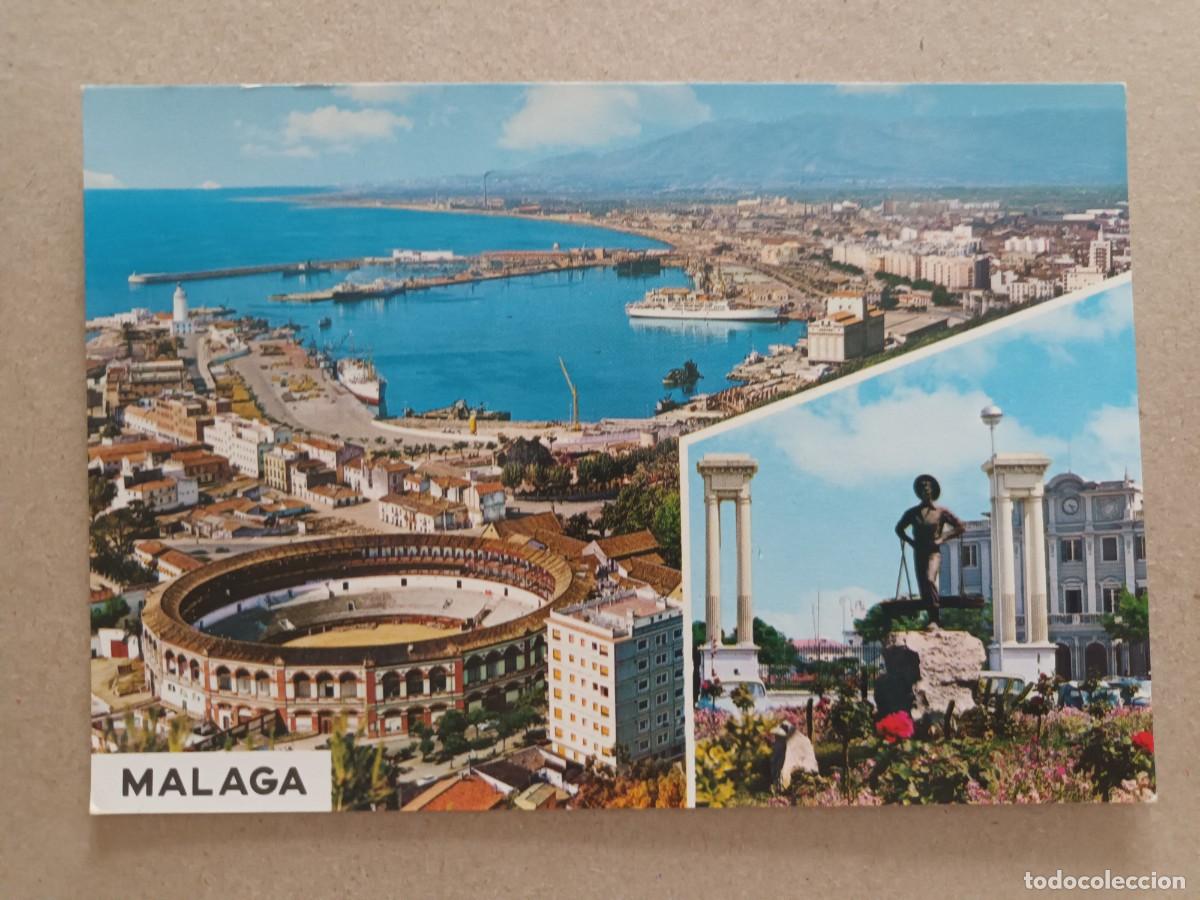 Postales: MALAGA. PUERTO Y PLAZA DE QUEIPO DE LLANO (1965)