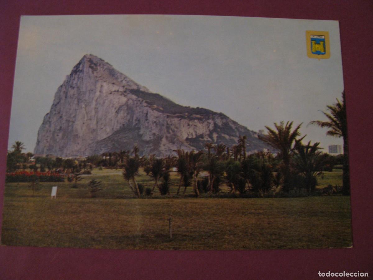 Postales: POSTAL DE LA LINEA. PARQUE BOTANICO AL FONDO EL PE&Ntilde;ON DE GIBRALTAR. SUBIRATS CASANOVAS