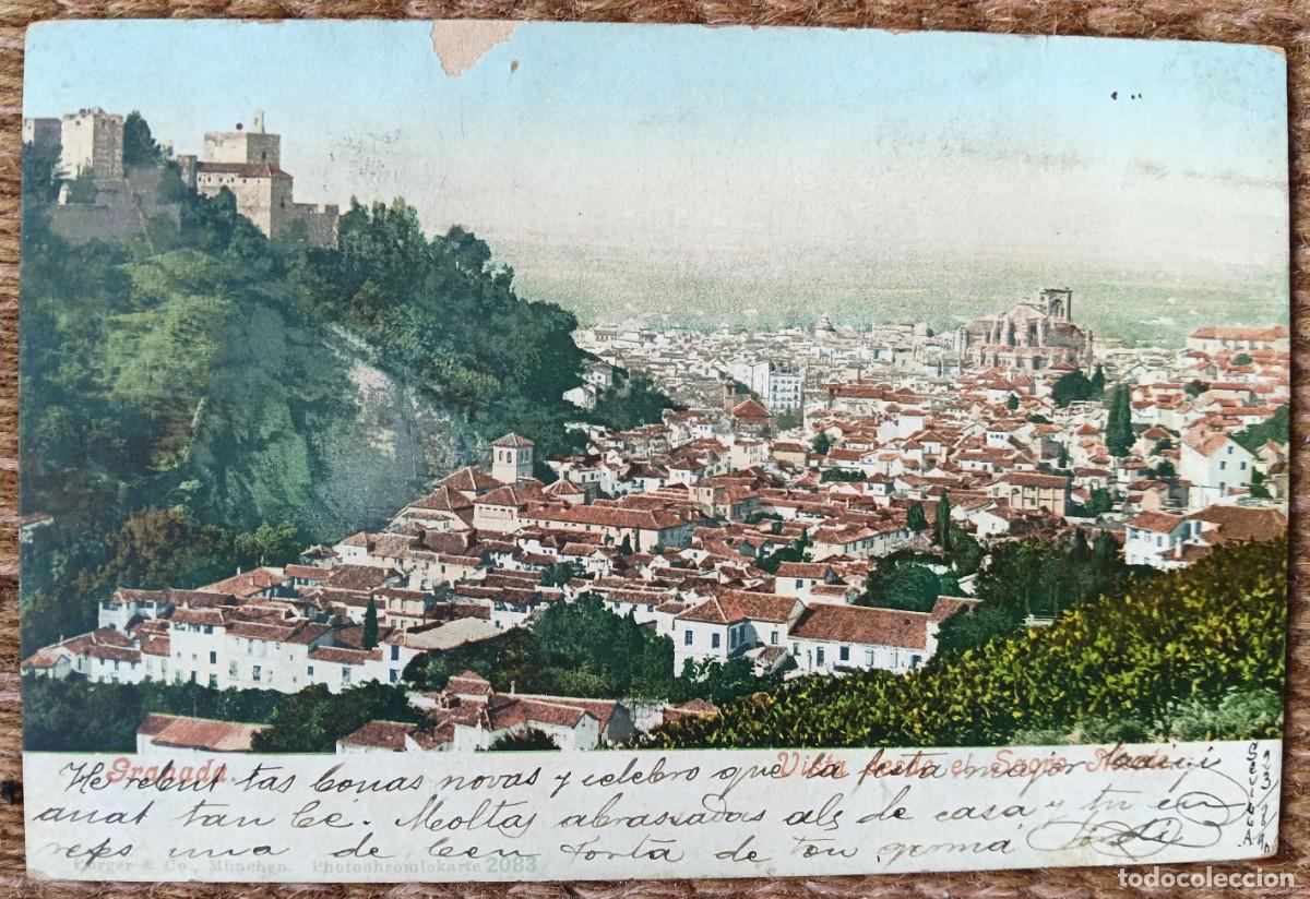 Postales: GRANADA - - VISTA - CIRCULADA DESDE SEVILLA A BARCELONA