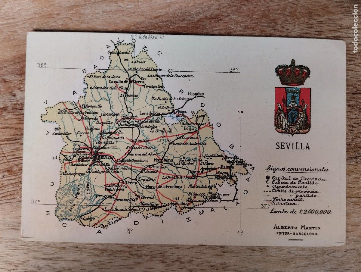 Postales: POSTAL. SEVILLA. MAPA FISICO. ALBERTO MARTIN
