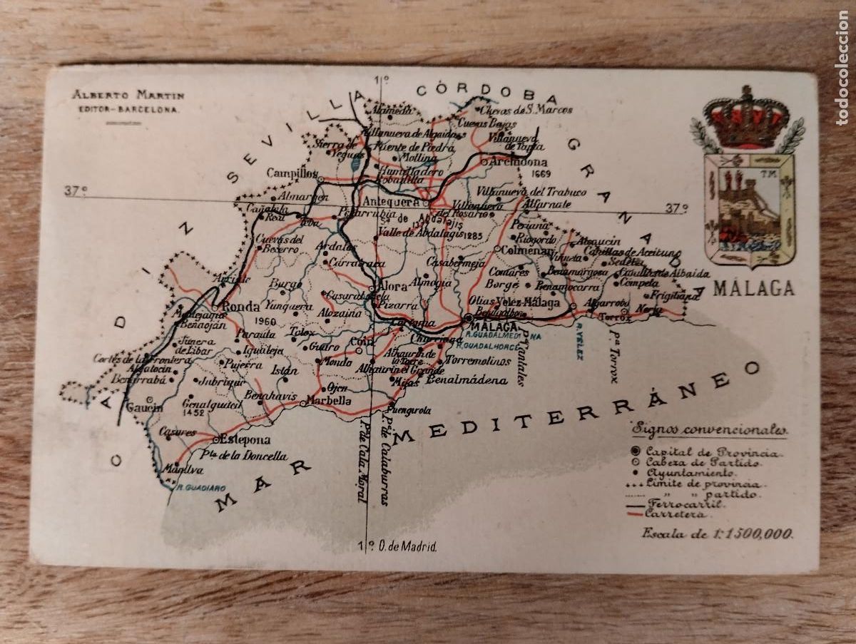 Postales: POSTAL. MALAGA. MAPA FISICO.