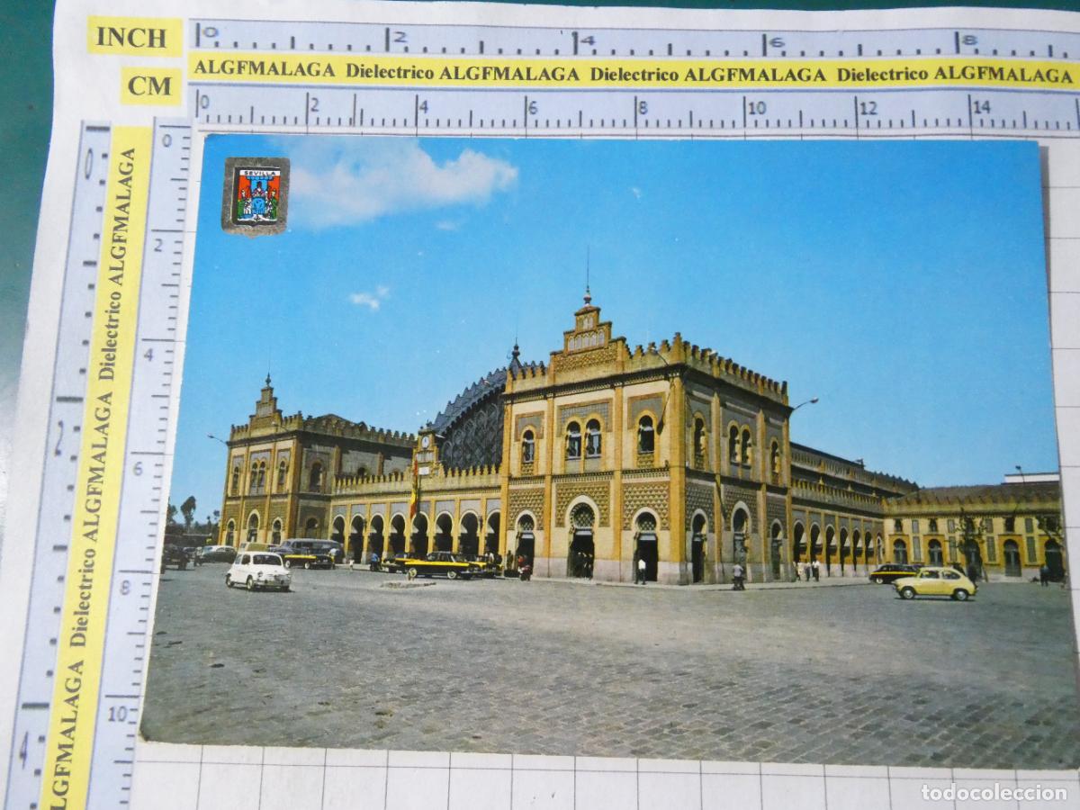 Postales: POSTAL DE SEVILLA. A&Ntilde;O 1966 ESTACI&Oacute;N PLAZA DE ARMAS SEAT 600 TAXIS. 167 ESCUDO ORO. 443