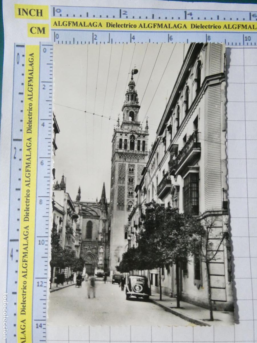 Postales: POSTAL DE SEVILLA. A&Ntilde;OS 30 50. LA GIRALDA DESDE LA CALLE DE MATEO GAGO. HELIOTIPIA. 458
