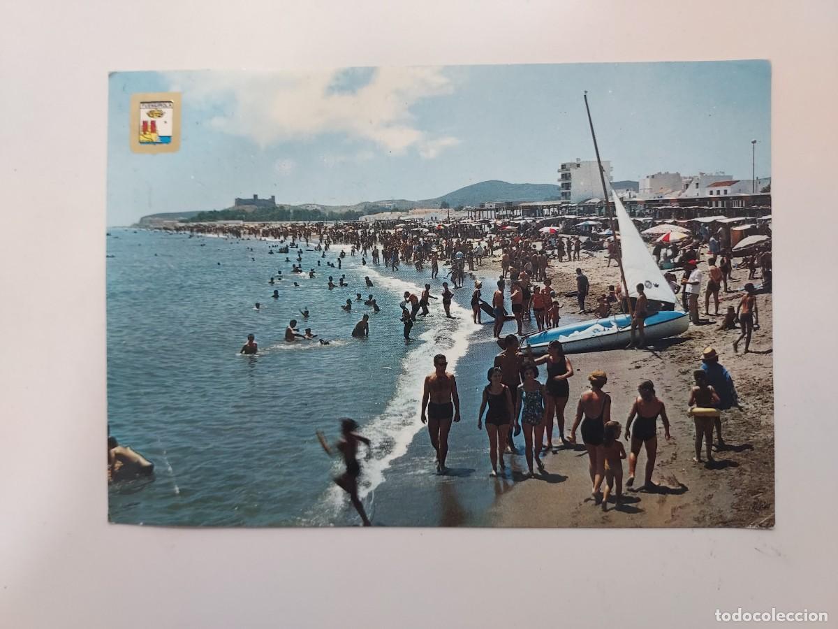 Postales: POSTAL FUENGIROLA PLAYA Y CASTILLO SOHAIL. CIRCULADA. 1963. DOMINGUEZ. MALAGA