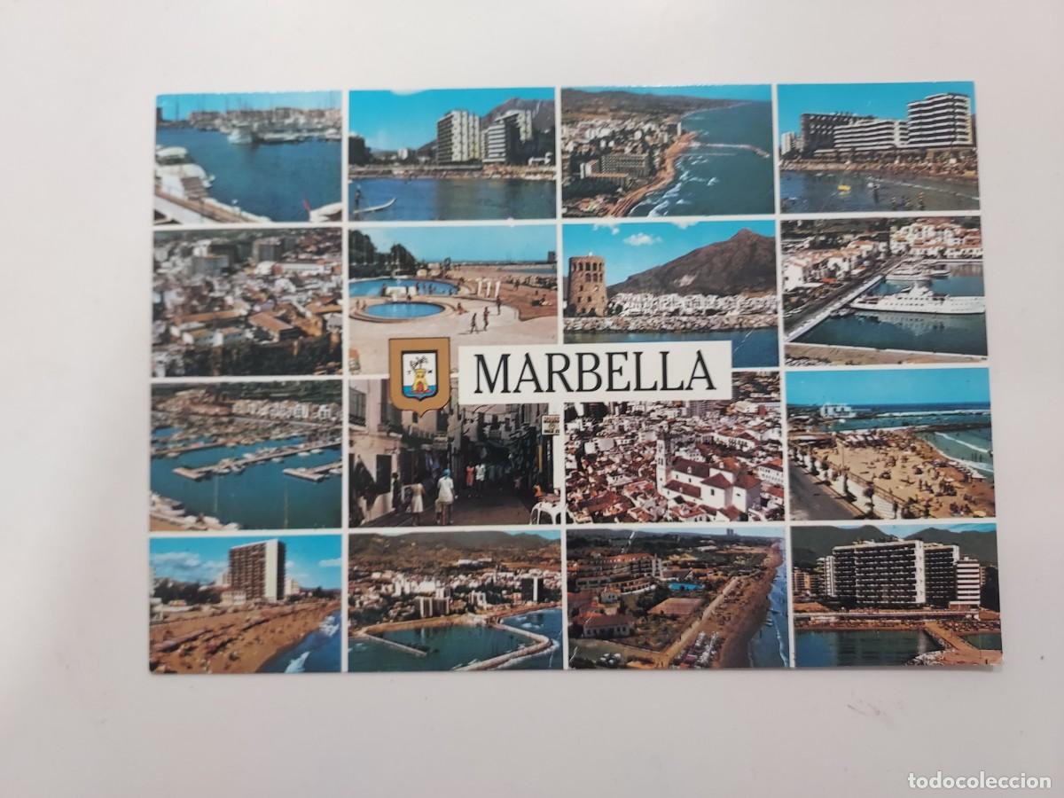 Postales: POSTAL MARBELLA DIVERSOS ASPECTOS 16 VISTAS. CIRCULADA. 1977. ESCUDO DE ORO. MALAGA