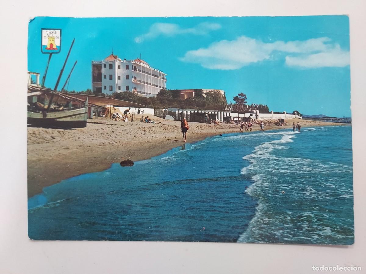 Postales: POSTAL MARBELLA PLAYA Y HOTEL EL FUERTE. CIRCULADA. 1962. MALAGA