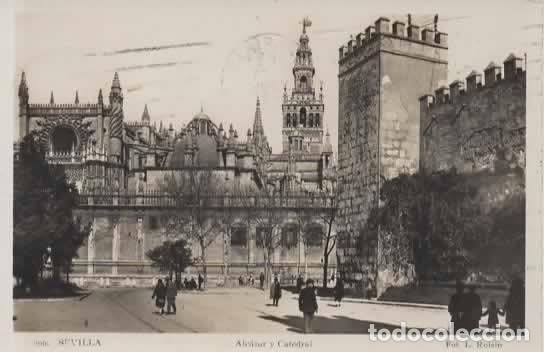Postales: SEVILLA ESCRITA ALCAZAR Y CATEDRAL