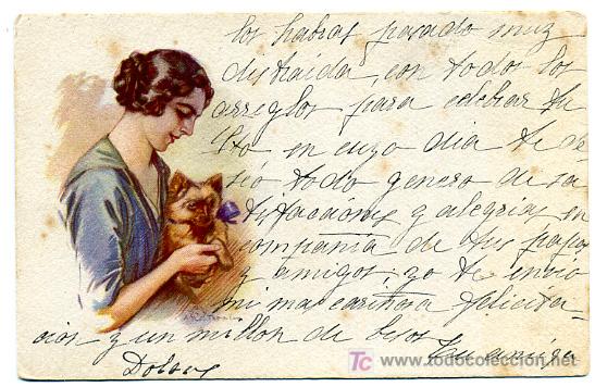 Cartes Postales: PERROS, PERRITOS, Y MUJER,     P23139